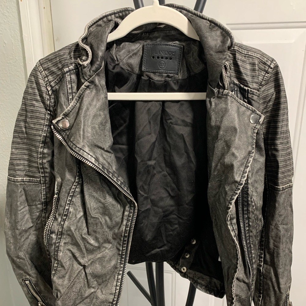 Blancknyc Distressed Dark Gray Faux Leather Moto Jacket